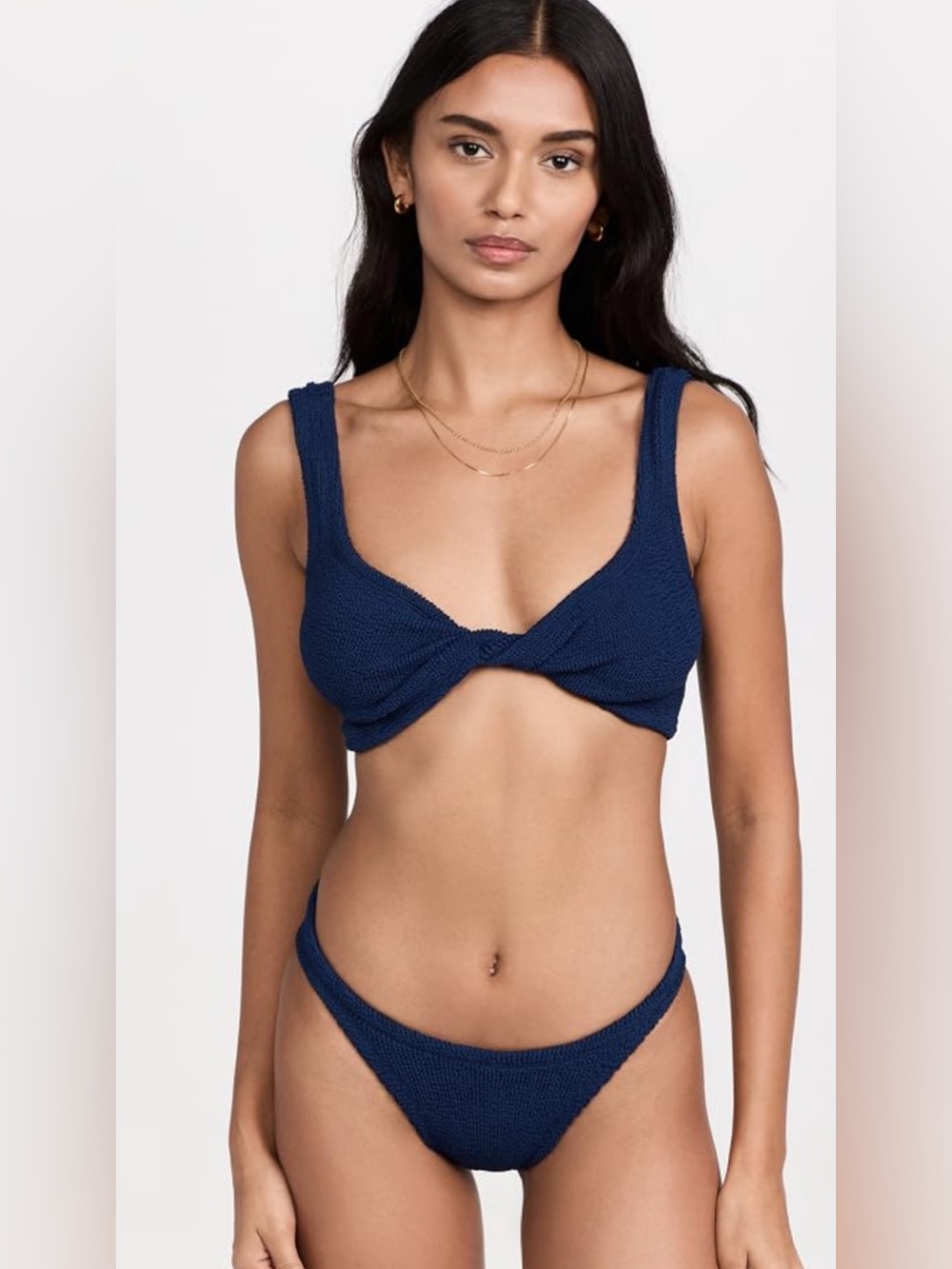 Hunza G Juno Lurex Bikini Navy Silver Metallic Crinkle One Size